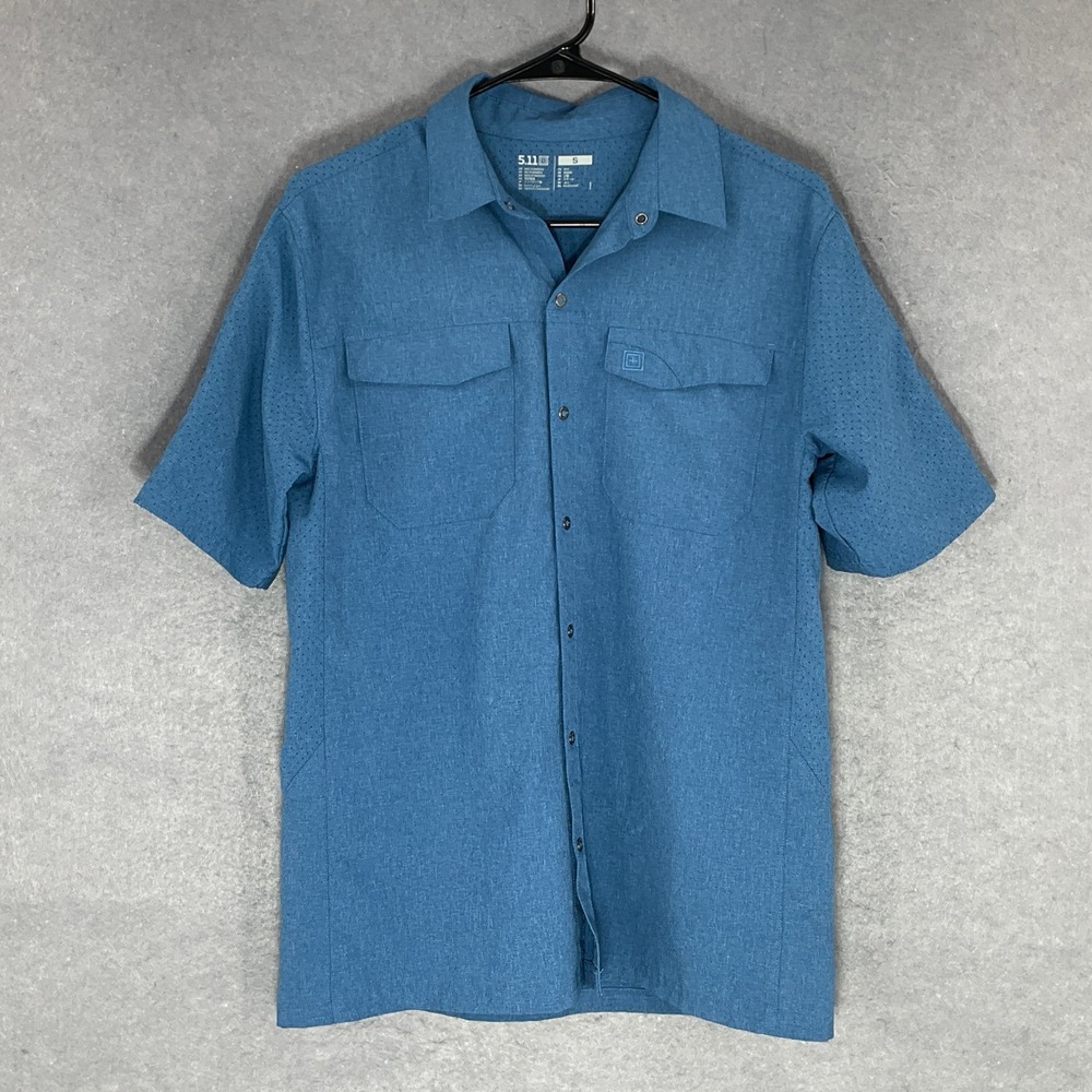 5.11 Tactical Mens Sz S‎ Blue Snap Down Short Sleeve Front Pockets Shirt